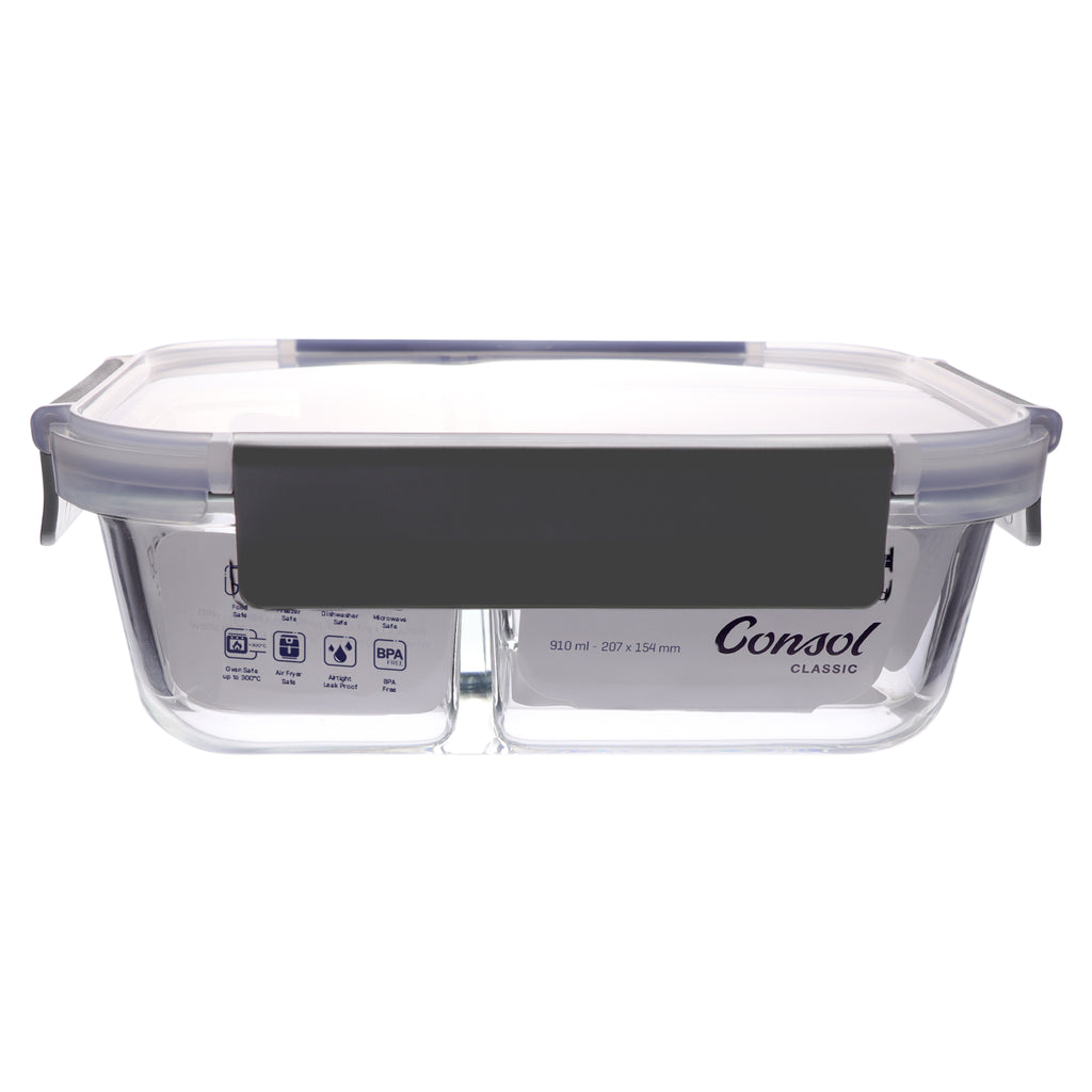 CONSOL MADRID RECT. 3 DIVISION STORAGE CONTAINER WITH CLIP ON LID, 910ML