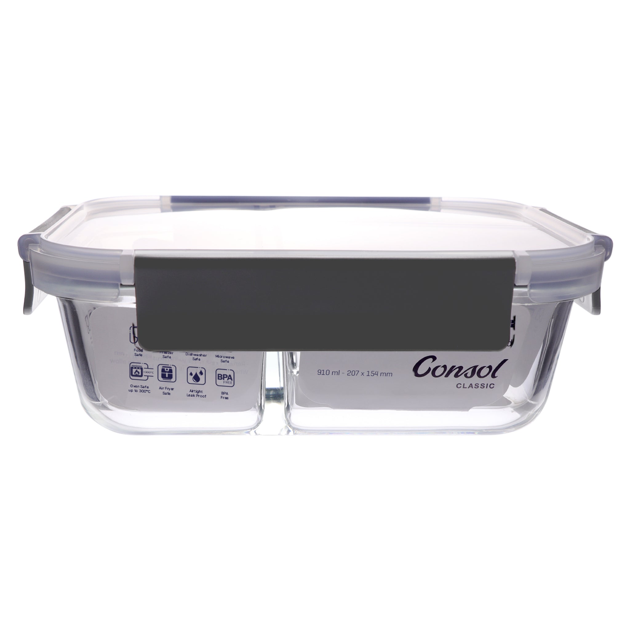 CONSOL MADRID RECT. 3 DIVISION STORAGE CONTAINER WITH CLIP ON LID, 910ML