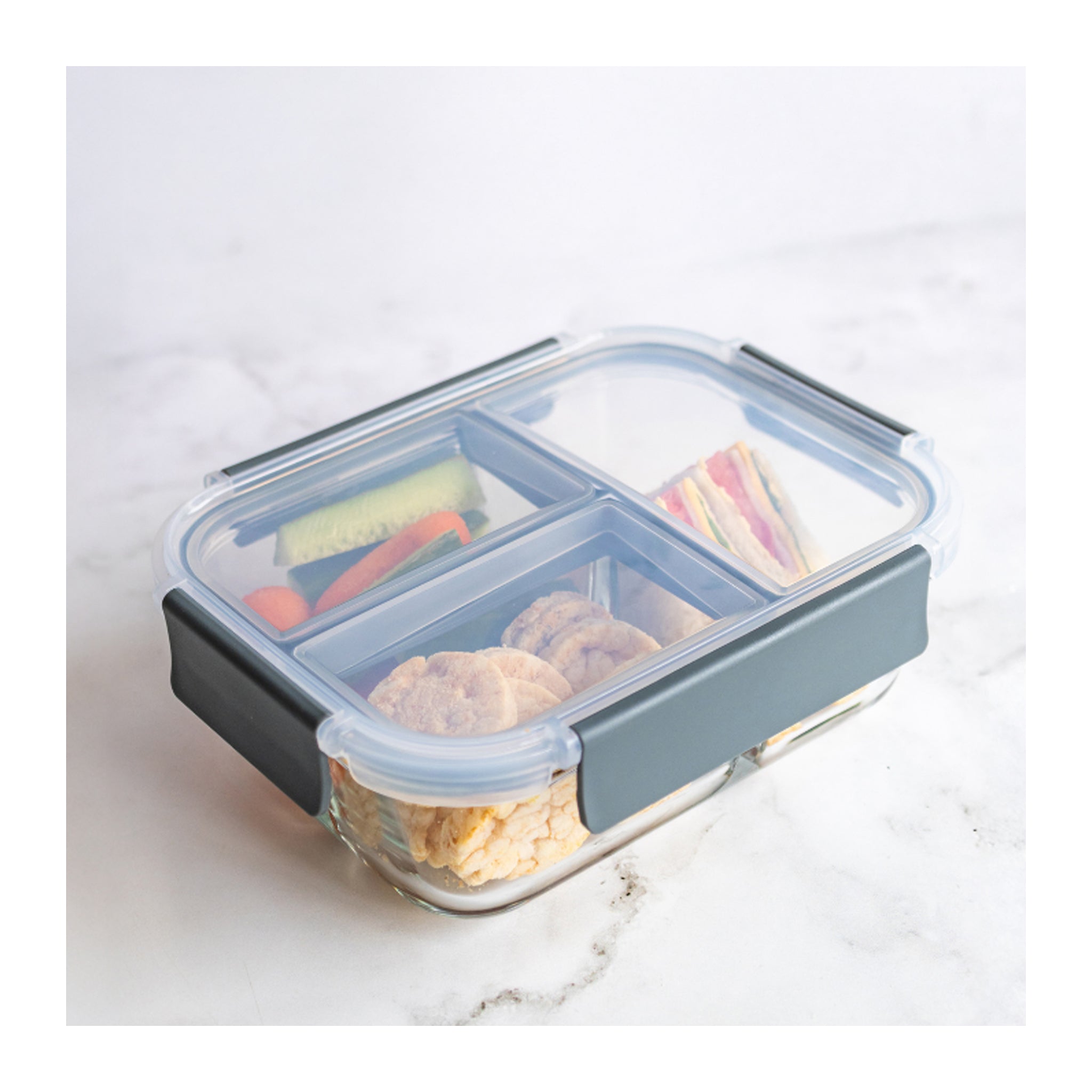 CONSOL MADRID RECT. 3 DIVISION STORAGE CONTAINER WITH CLIP ON LID, 910ML