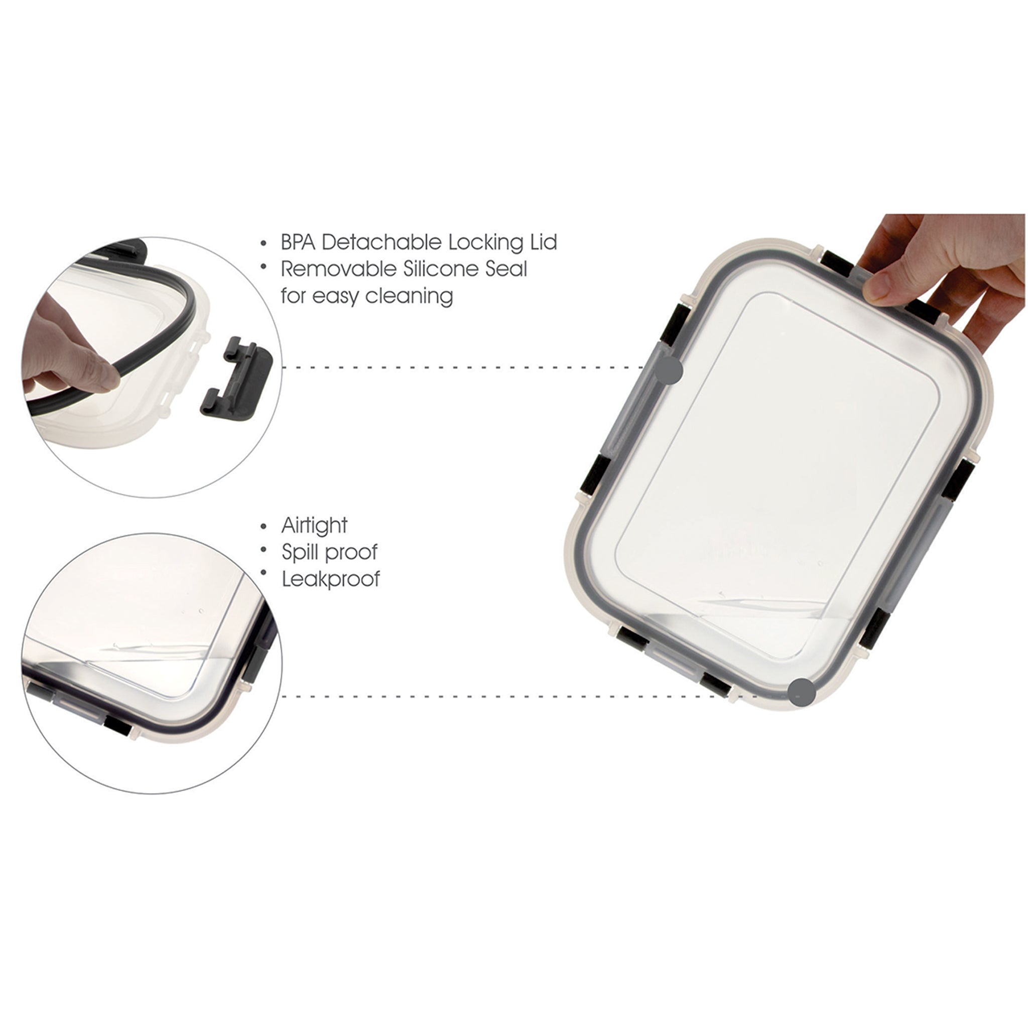 CONSOL MADRID RECT. 3 DIVISION STORAGE CONTAINER WITH CLIP ON LID, 910ML