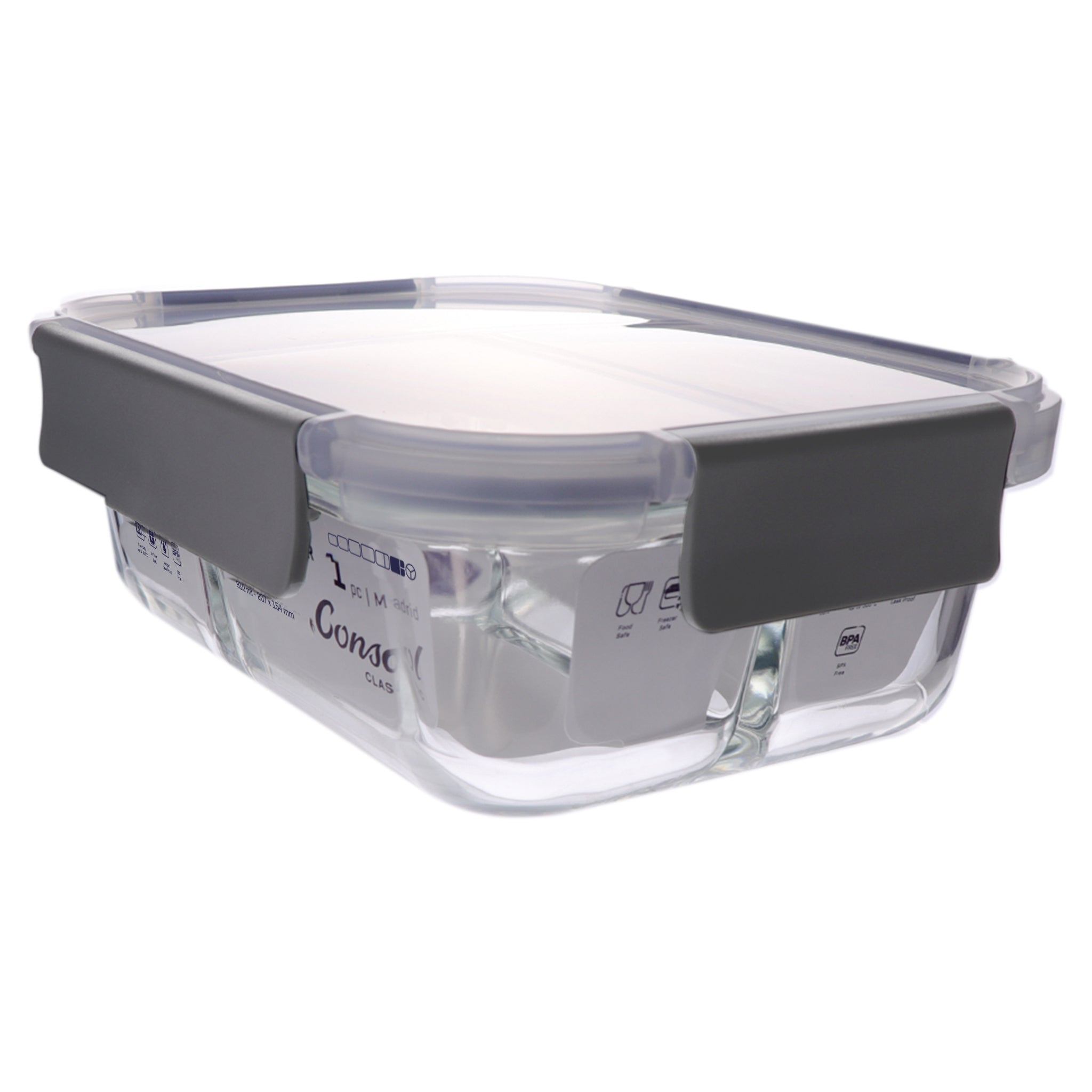 CONSOL MADRID RECT. 3 DIVISION STORAGE CONTAINER WITH CLIP ON LID, 910ML