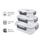 CONSOL MADRID STORAGE CONTAINERS WITH CLIP ON VENTED LIDS VALUE 3PK SET, 1L & 630ML & 370ML