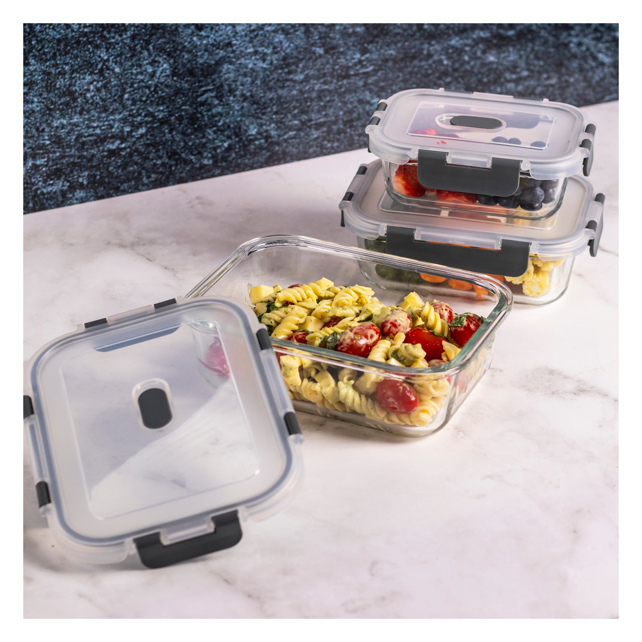 CONSOL MADRID STORAGE CONTAINERS WITH CLIP ON VENTED LIDS VALUE 3PK SET, 1L & 630ML & 370ML