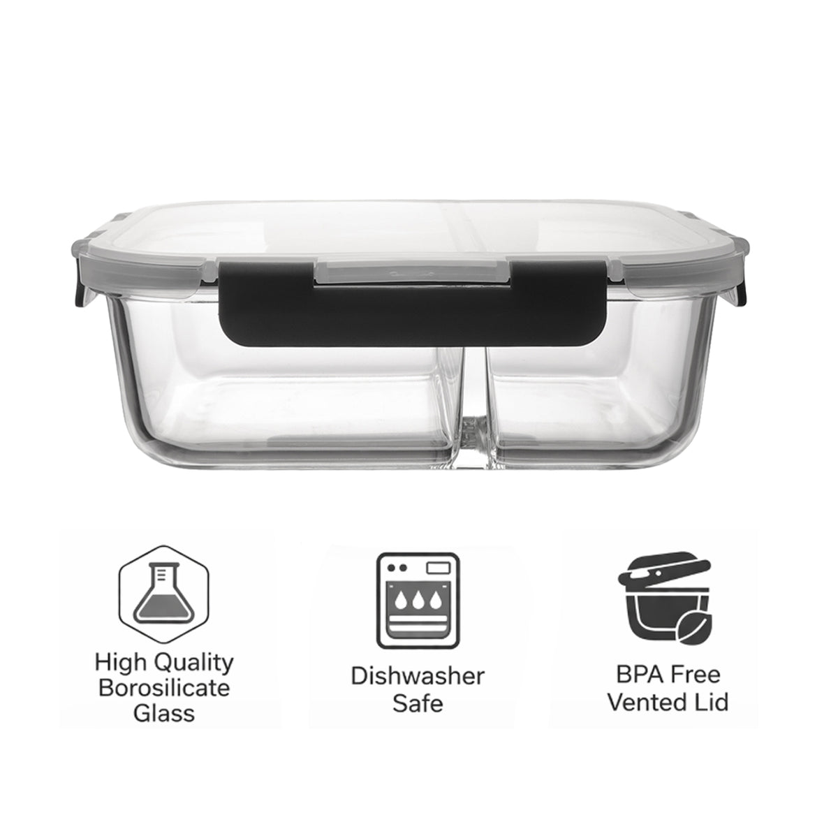 CONSOL MADRID RECT. 2 DIVISION STORAGE CONTAINER WITH CLIP ON LID, 1.36L
