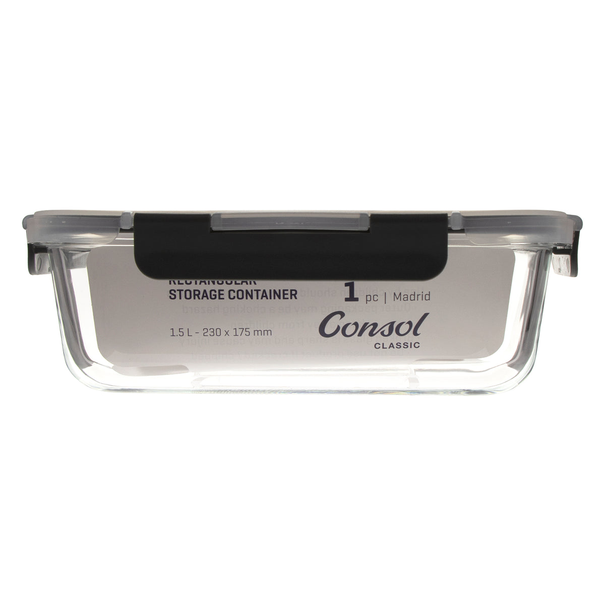CONSOL MADRID RECT. STORAGE CONTAINER WITH CLIP ON VENTED LID, 1.5L
