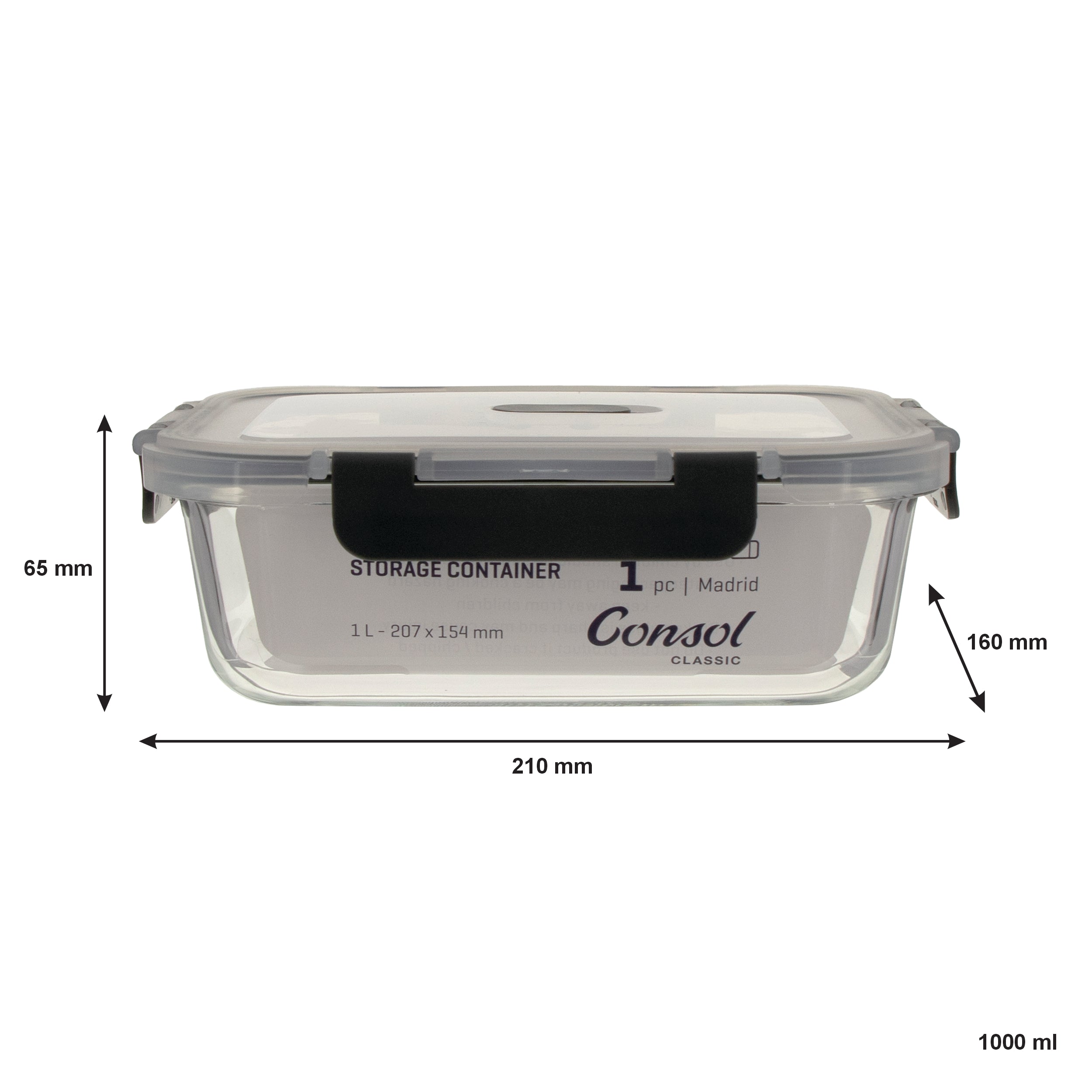 CONSOL MADRID STORAGE CONTAINERS WITH CLIP ON VENTED LIDS VALUE 4PK - 1.5L l 1L l 630ML l 370ML