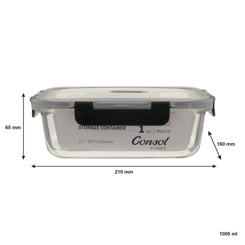 CONSOL MADRID STORAGE CONTAINERS WITH CLIP ON VENTED LIDS 4PCE VALUE PACK, (1.5LT,1LT,630ML & 370ML)