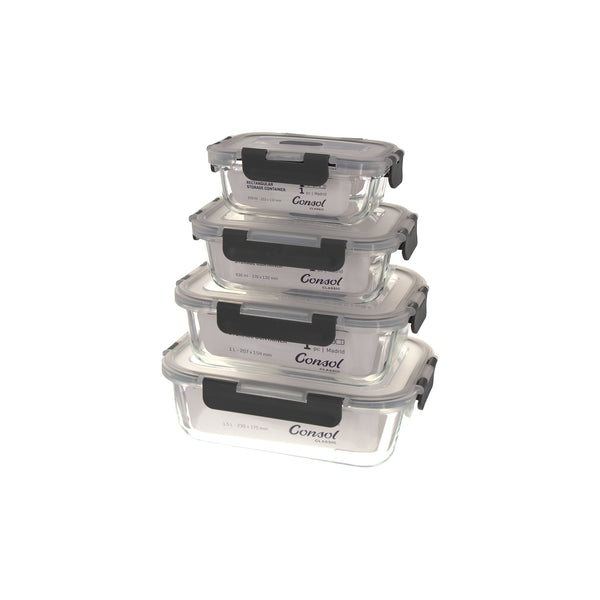 CONSOL MADRID STORAGE CONTAINERS WITH CLIP ON VENTED LIDS 4PCE VALUE PACK, (1.5LT,1LT,630ML & 370ML)