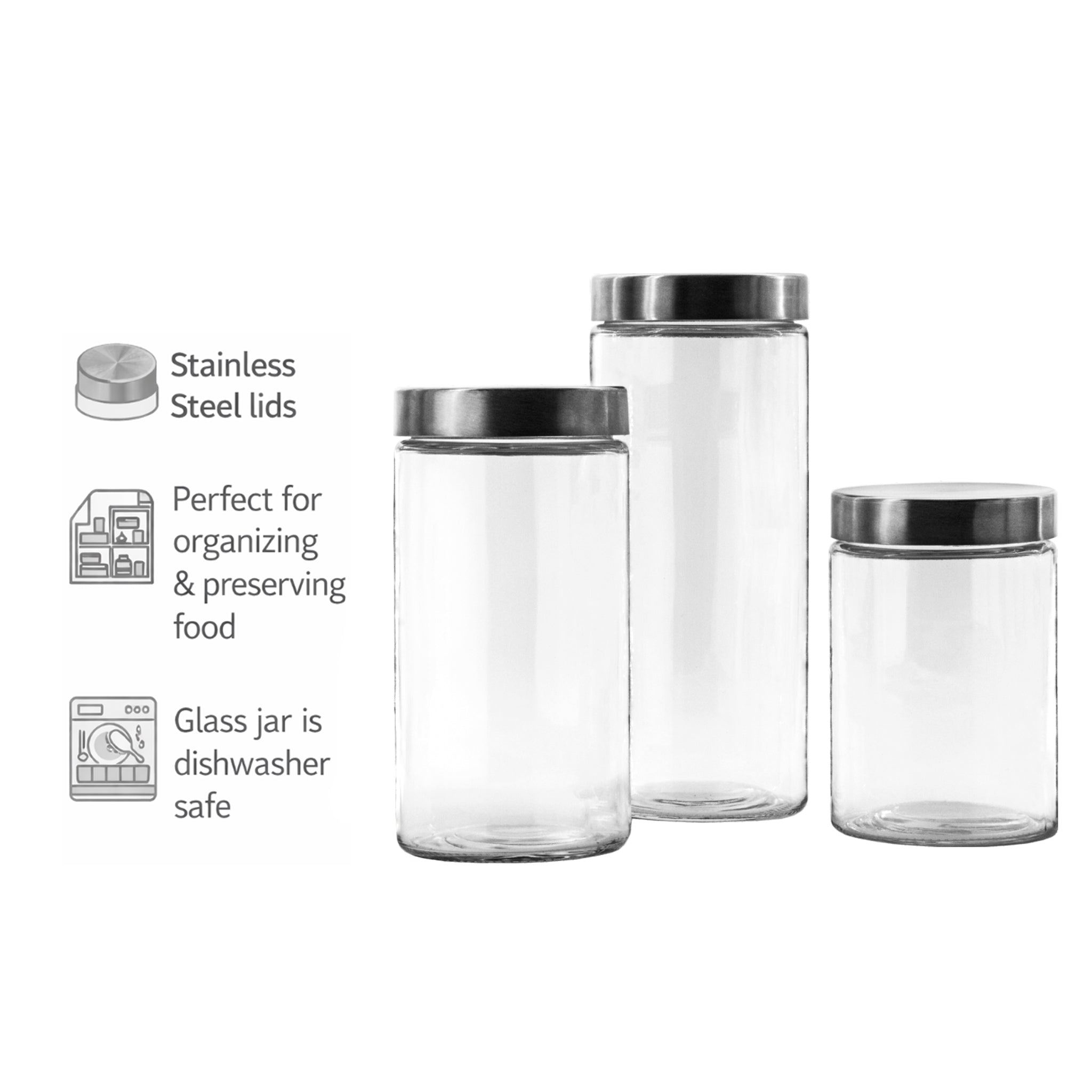 CONSOL CHICAGO CANISTERS WITH STAINLESS STEEL LIDS 3PK SET