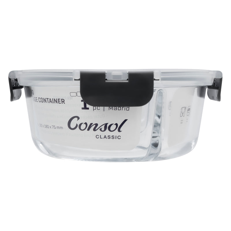 CONSOL MADRID 3 DIVISION ROUND STORAGE CONTAINER WITH CLIP LID, 910ML (180MM DIAX75MM)