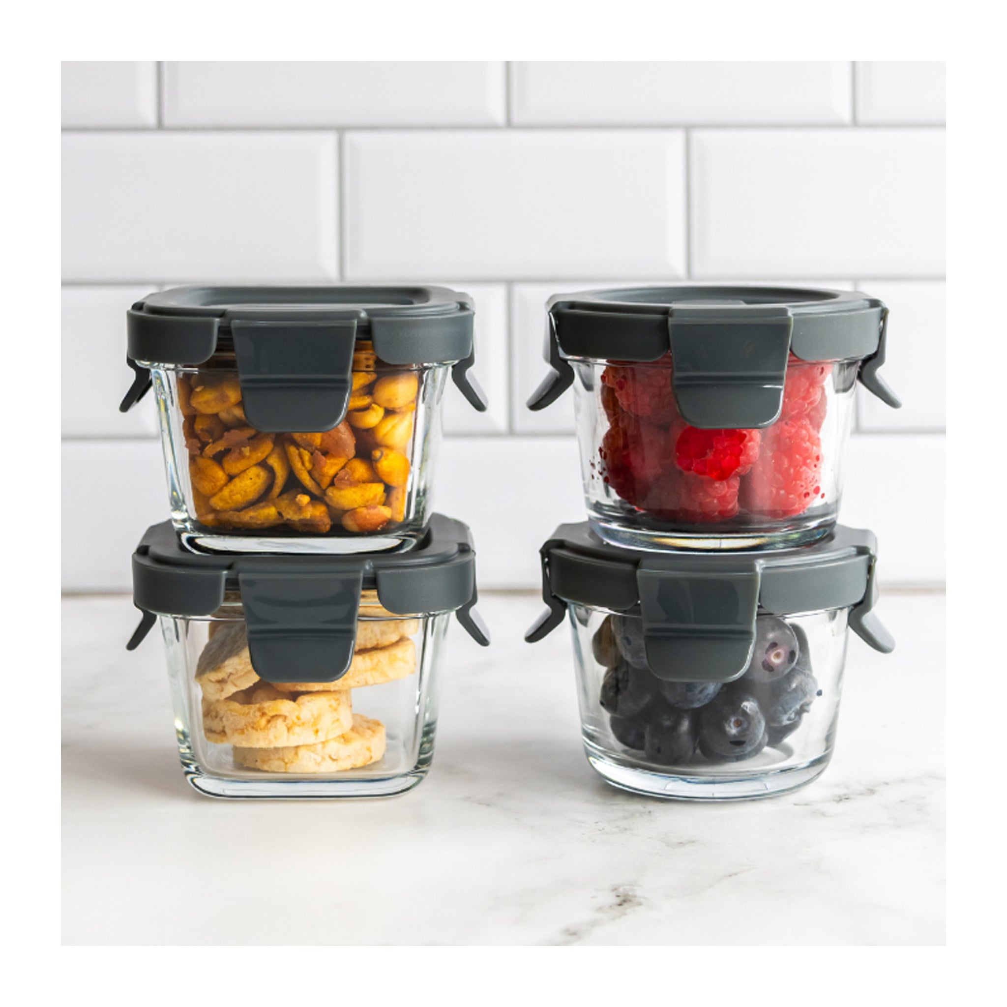 CONSOL ROUND GLASS BABY FOOD CONTAINERS WITH VENTED CLIP LIDS 2PK, 130ML