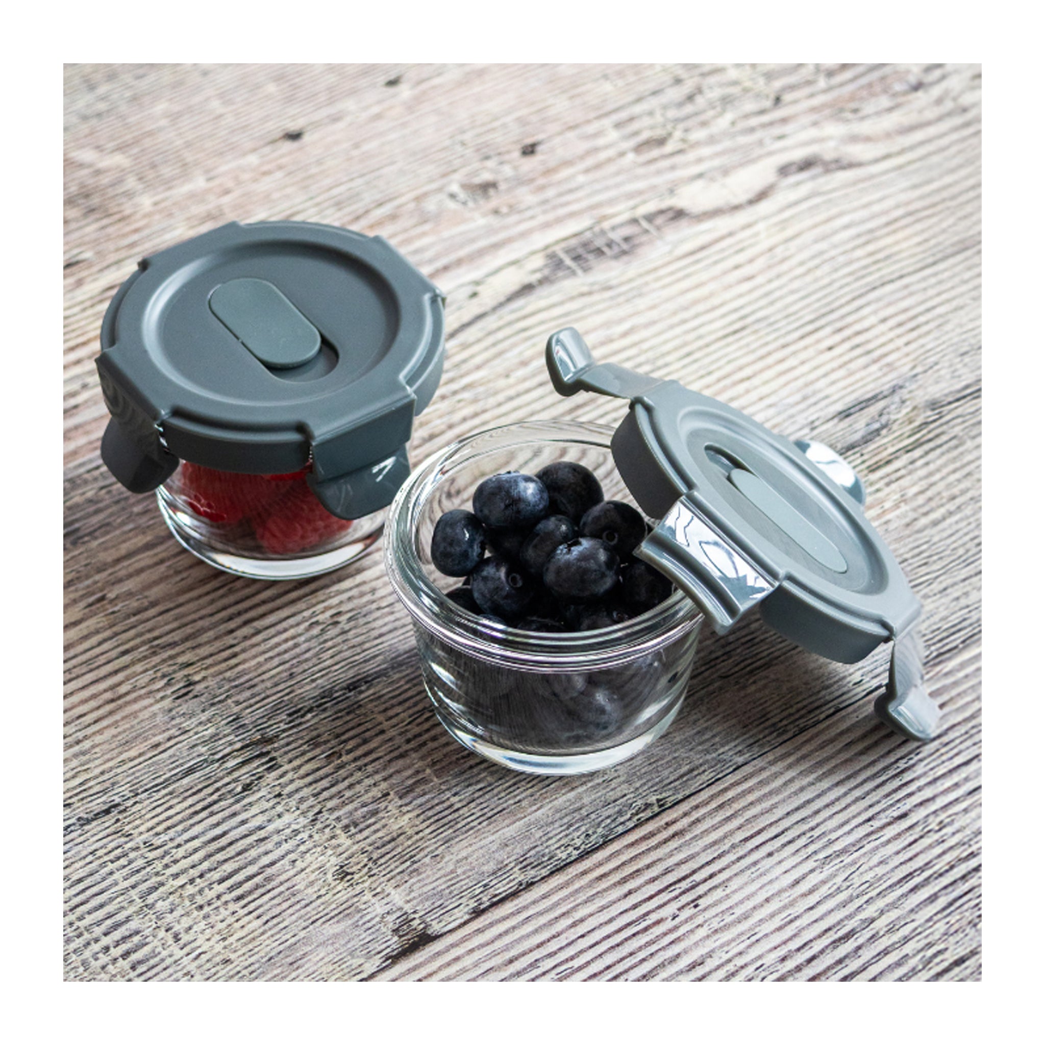 CONSOL ROUND GLASS BABY FOOD CONTAINERS WITH VENTED CLIP LIDS 2PK, 130ML