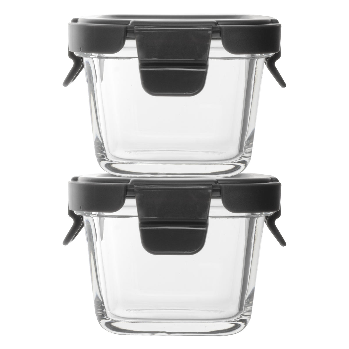 CONSOL SQUARE GLASS BABY FOOD CONTAINERS WITH VENTED CLIP LIDS 2PK, 160ML