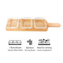 CONSOL SANTORINI 3 SQUARE GLASS BOWLS 140ML ON A BAMBOO SERVING BOARD 4PK SET