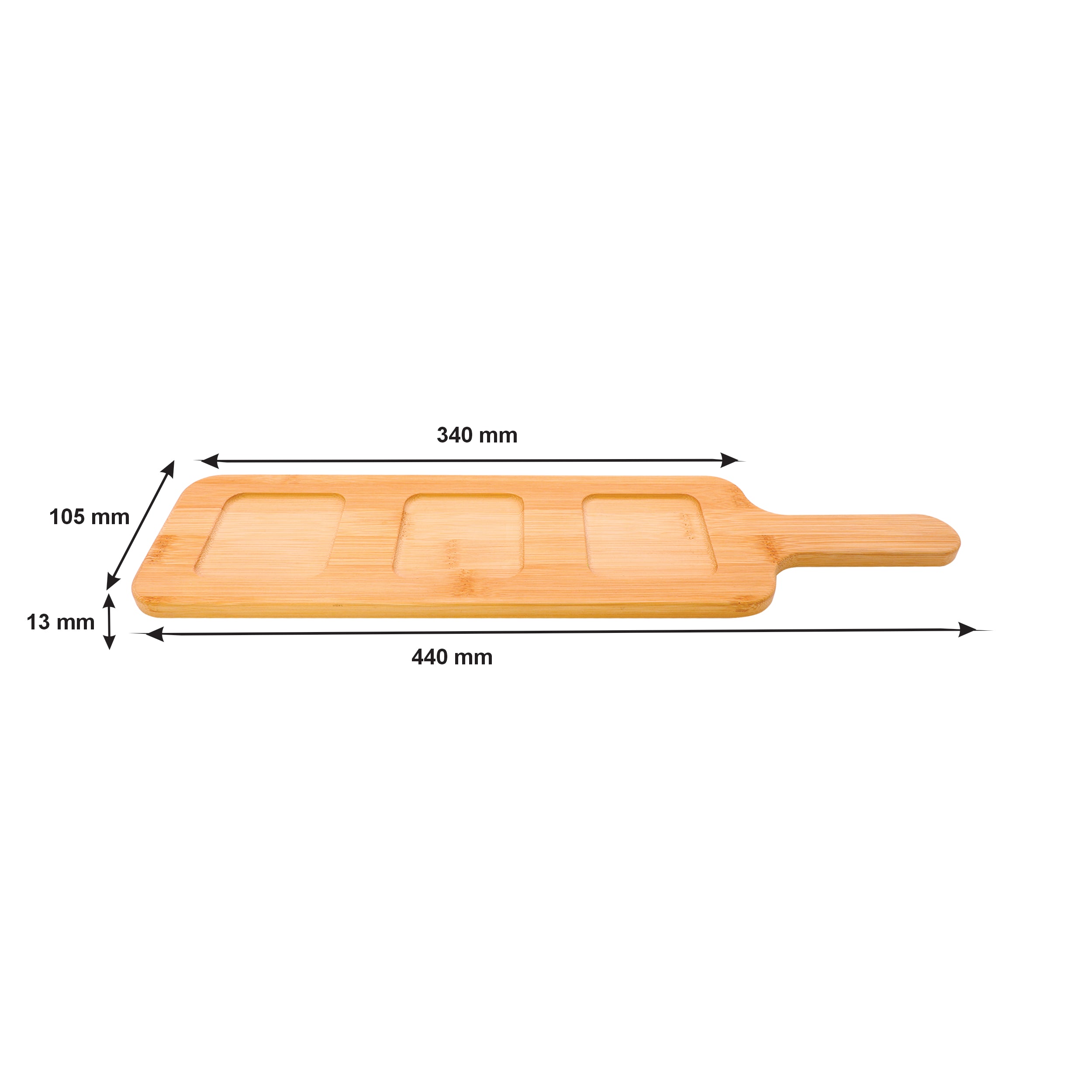 CONSOL SANTORINI 3 SQUARE GLASS BOWLS 140ML ON A BAMBOO SERVING BOARD 4PCS SET
