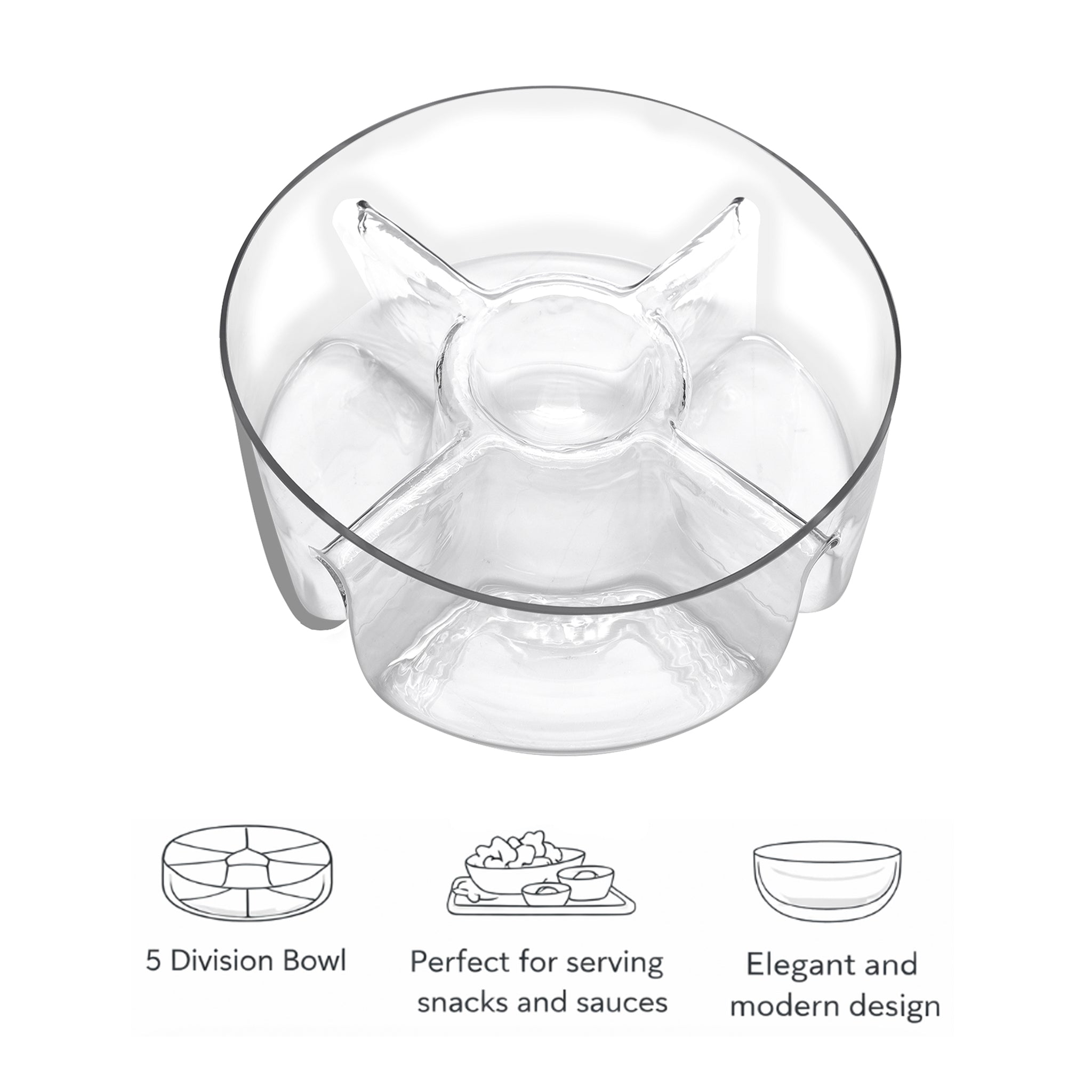 CONSOL GENOA GLASS SERVING BOWL WITH 5 SECTIONS, 250MM DIA
