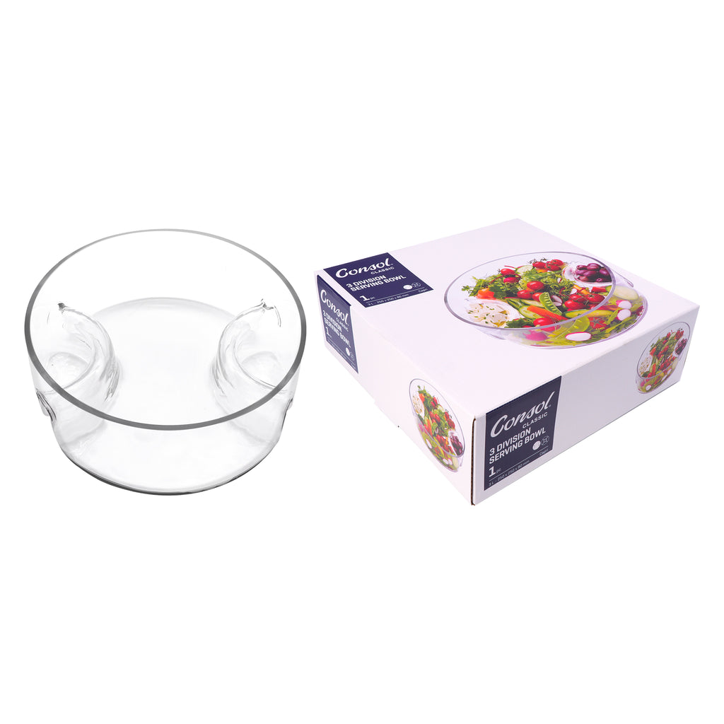CONSOL GENOA GLASS SERVING BOWL WITH 3 SECTIONS, (250MM DIA)