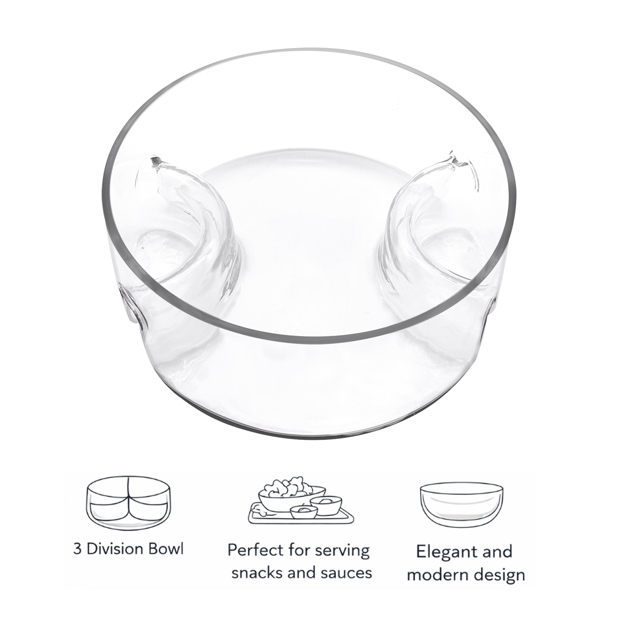 CONSOL GENOA GLASS SERVING BOWL WITH 3 SECTIONS, 250MM DIA