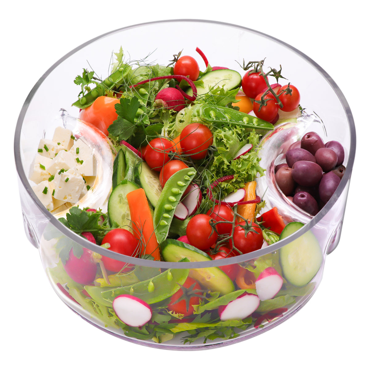 CONSOL GENOA GLASS SERVING BOWL WITH 3 SECTIONS, 250MM DIA