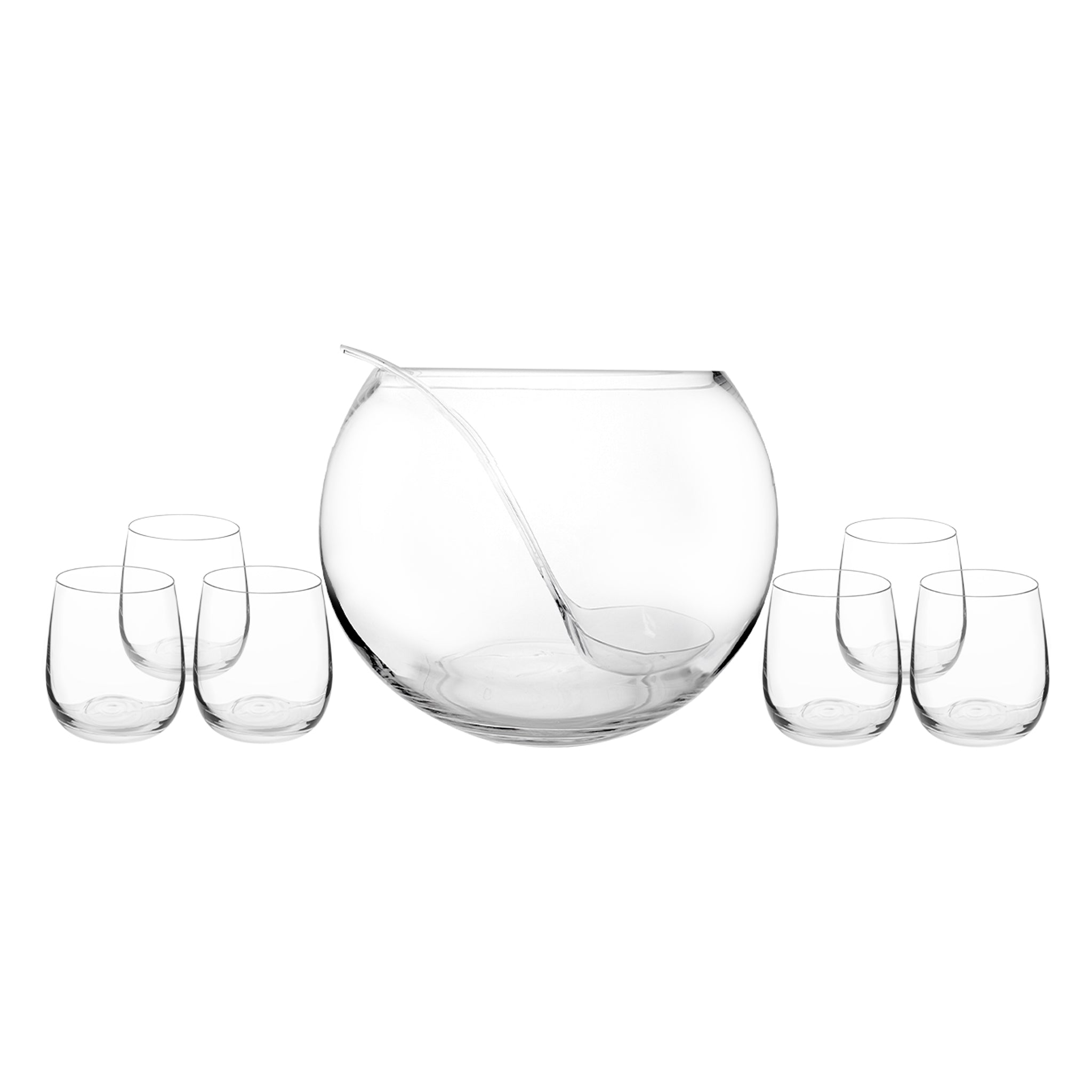 CONSOL GENOA GLASS PUNCH BOWL, 6 GLASSES 340ML AND PLASTIC LADLE 8PCS SET,  11L