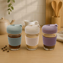 CONSOL LUGO GLASS TRAVEL MUG WITH BEIGE PLASTIC LID, 320ML