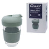 CONSOL LUGO GLASS TRAVEL MUG WITH GREEN PLASTIC LID, 320ML