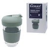 CONSOL LUGO GLASS TRAVEL MUG WITH GREEN PLASTIC LID, 320ML
