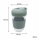 CONSOL LUGO GLASS TRAVEL MUG WITH GREEN PLASTIC LID, 320ML
