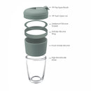 CONSOL LUGO GLASS TRAVEL MUG WITH GREEN PLASTIC LID, 320ML