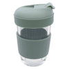 CONSOL LUGO GLASS TRAVEL MUG WITH GREEN PLASTIC LID, 320ML
