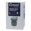 CONSOL LUGO GLASS TRAVEL MUG WITH GREEN PLASTIC LID, 320ML