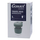 CONSOL LUGO GLASS TRAVEL MUG WITH GREEN PLASTIC LID, 320ML