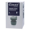 CONSOL LUGO GLASS TRAVEL MUG WITH GREEN PLASTIC LID, 320ML