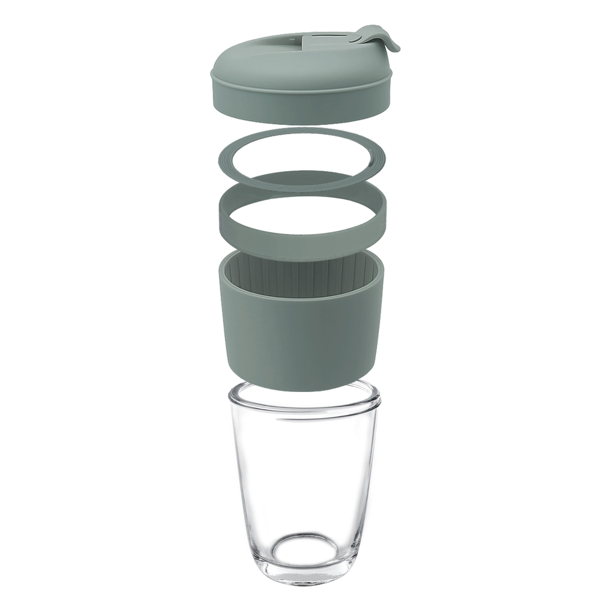 CONSOL LUGO GLASS TRAVEL MUG WITH GREEN PLASTIC LID, 320ML