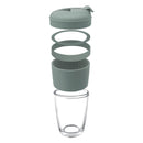 CONSOL LUGO GLASS TRAVEL MUG WITH GREEN PLASTIC LID, 320ML
