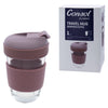 CONSOL LUGO GLASS TRAVEL MUG WITH PURPLE PLASTIC LID, 320ML