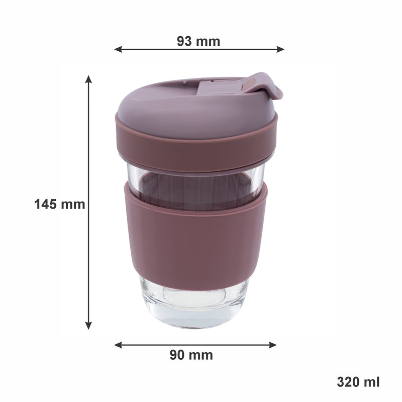 CONSOL LUGO GLASS TRAVEL MUG WITH PURPLE PLASTIC LID, 320ML