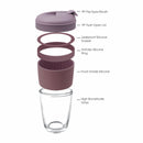 CONSOL LUGO GLASS TRAVEL MUG WITH PURPLE PLASTIC LID, 320ML