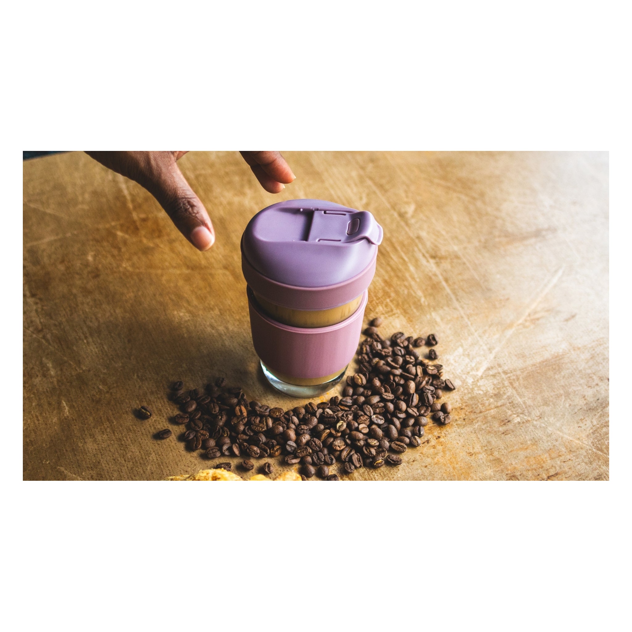 CONSOL LUGO GLASS TRAVEL MUG WITH PURPLE PLASTIC LID, 320ML