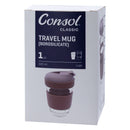 CONSOL LUGO GLASS TRAVEL MUG WITH PURPLE PLASTIC LID, 320ML