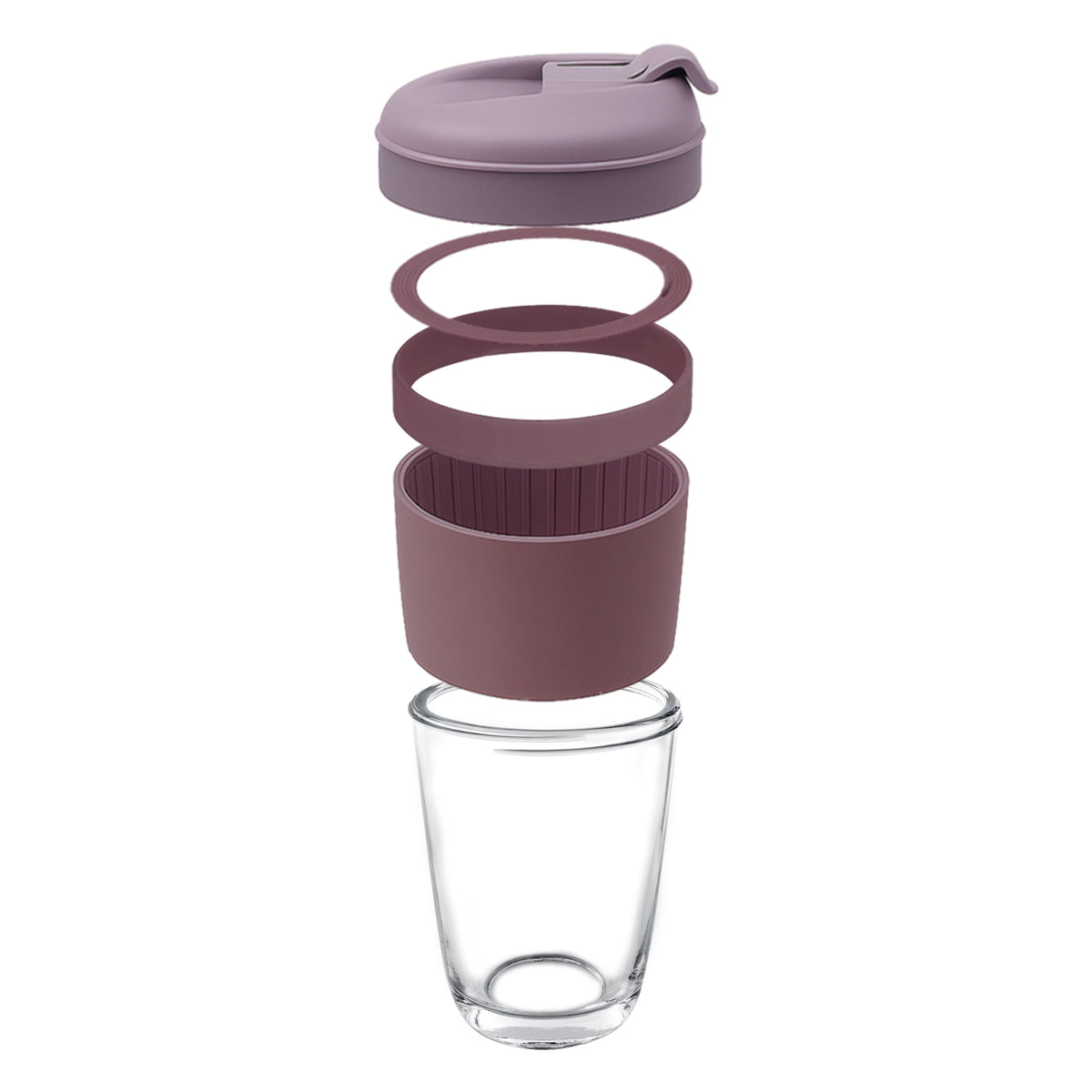 CONSOL LUGO GLASS TRAVEL MUG WITH PURPLE PLASTIC LID, 320ML