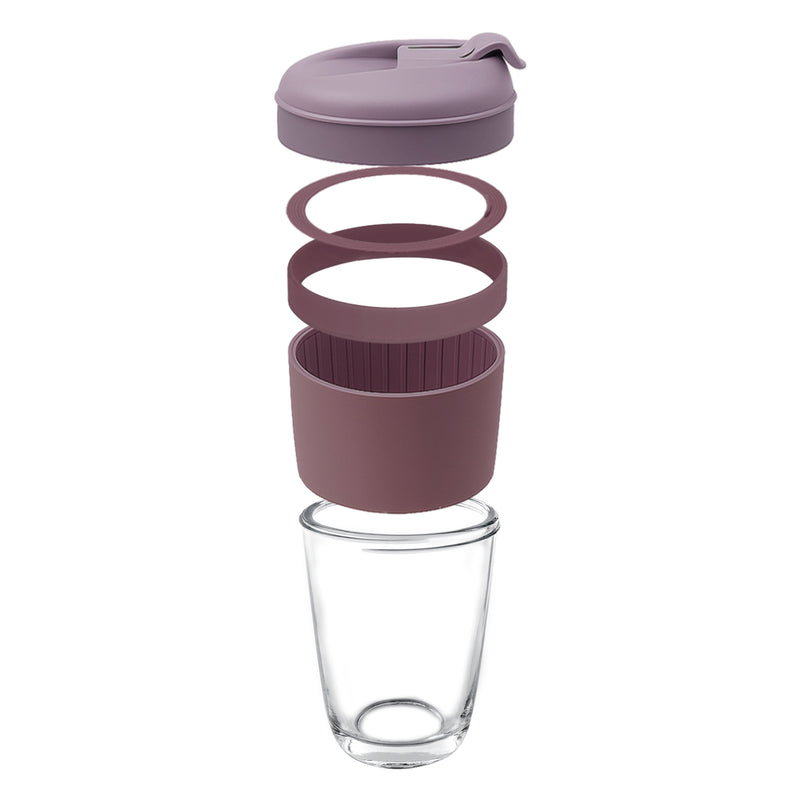 CONSOL LUGO GLASS TRAVEL MUG WITH PURPLE PLASTIC LID, 320ML