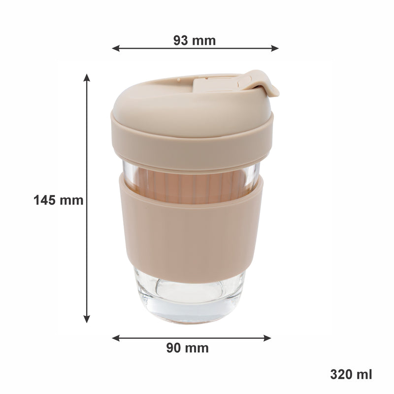 CONSOL LUGO GLASS TRAVEL MUG WITH BEIGE PLASTIC LID, 320ML