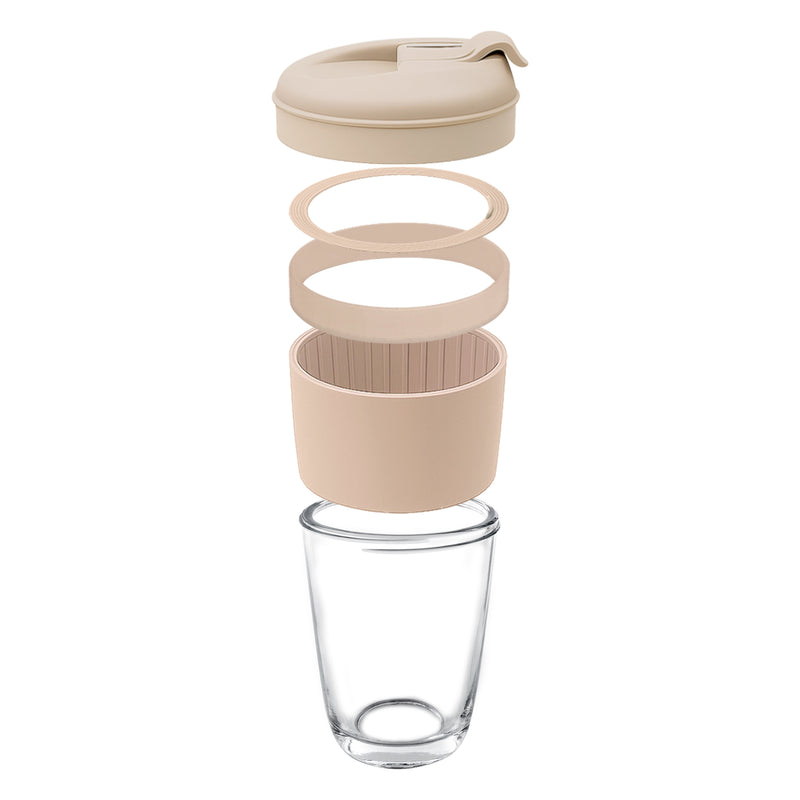 CONSOL LUGO GLASS TRAVEL MUG WITH BEIGE PLASTIC LID, 320ML