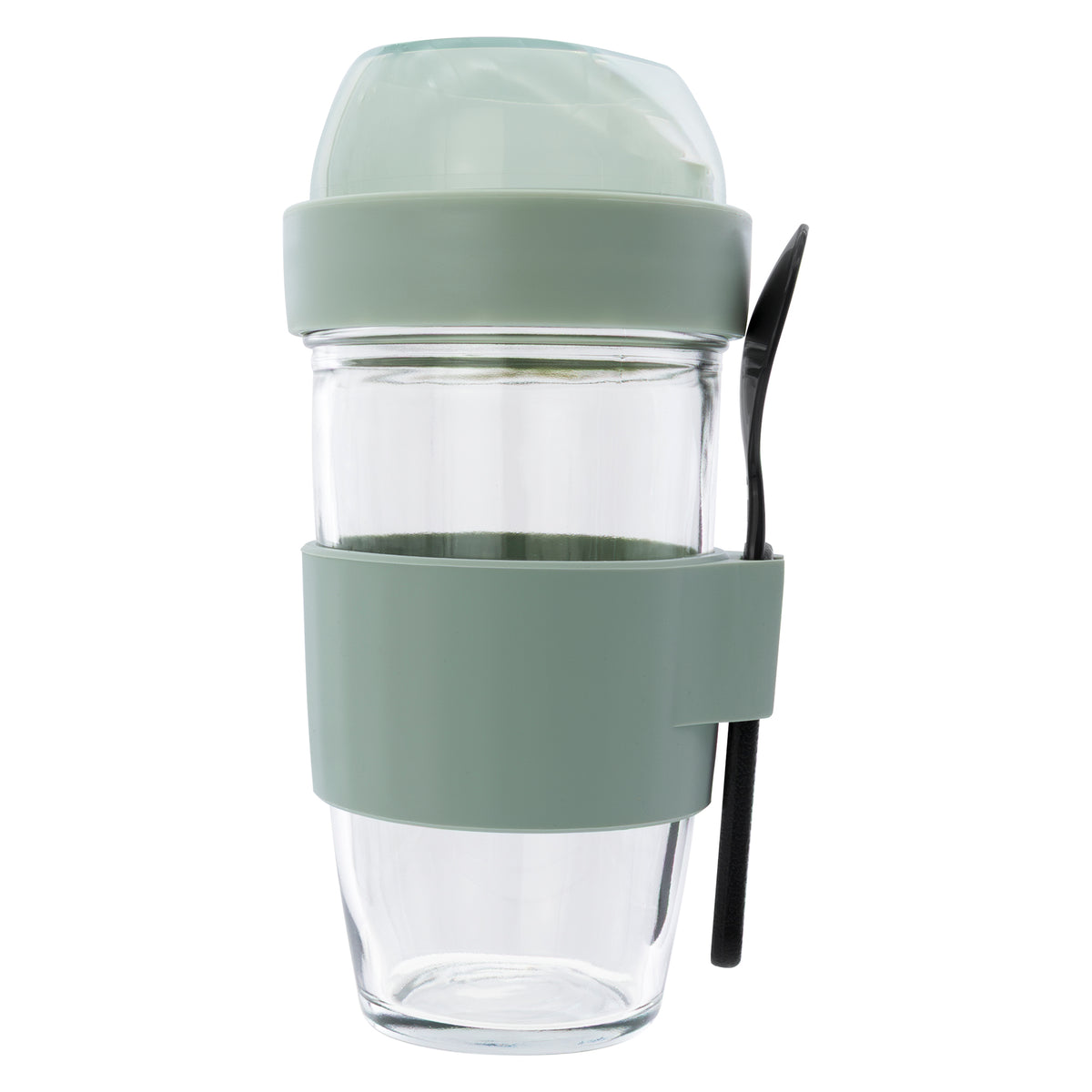 CONSOL LUGO LAYER LUX CUP WITH GREEN PLASTIC LID AND GREY SPOON, 480ML