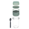CONSOL LUGO LAYER LUX CUP WITH GREEN PLASTIC LID AND GREY SPOON, 480ML