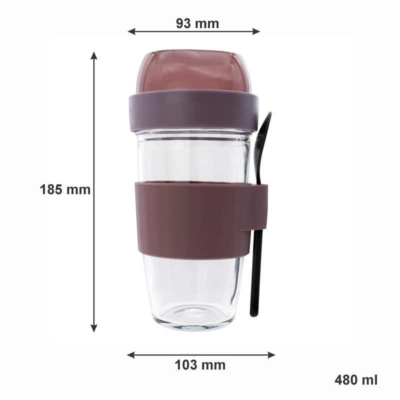 CONSOL LUGO LAYER LUX CUP WITH PURPLE PLASTIC LID AND GREY SPOON, 480ML