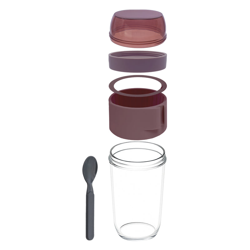CONSOL LUGO LAYER LUX CUP WITH PURPLE PLASTIC LID AND GREY SPOON, 480ML