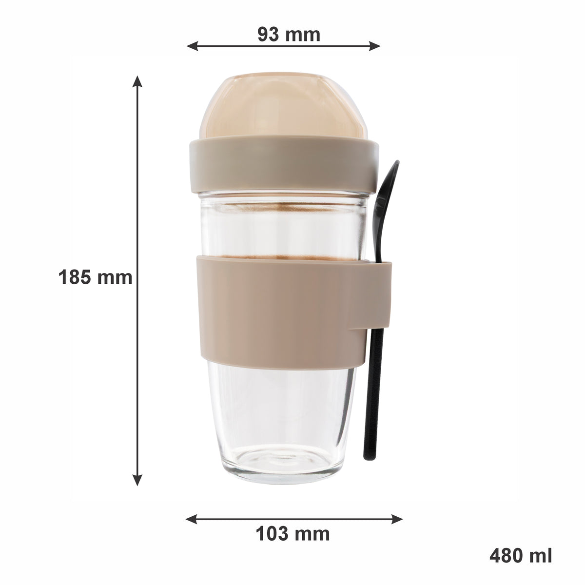 CONSOL LUGO LAYER LUX CUP WITH BEIGE PLASTIC LID AND GREY SPOON, 480ML