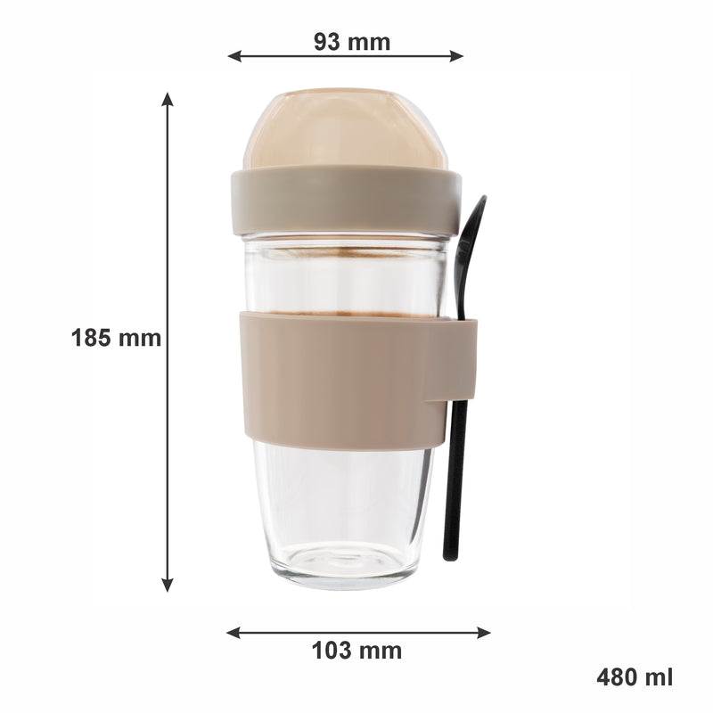 CONSOL LUGO LAYER LUX CUP WITH BEIGE PLASTIC LID AND GREY SPOON, 480ML